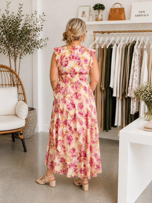 Steve Madden - Crosby Floral Print Ruffle Maxi Dress