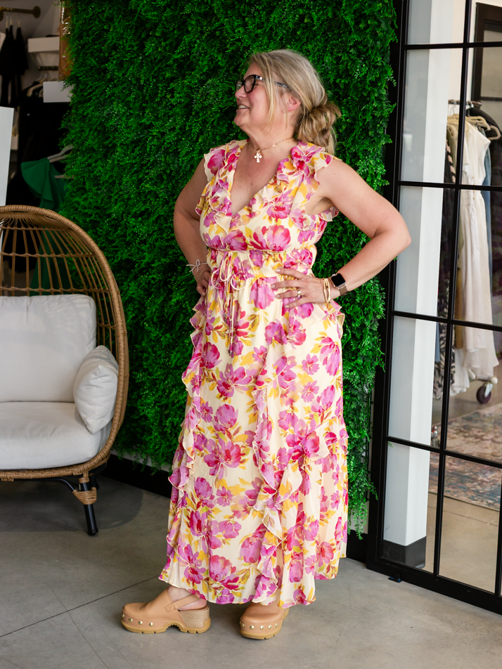 Steve Madden - Crosby Floral Print Ruffle Maxi Dress